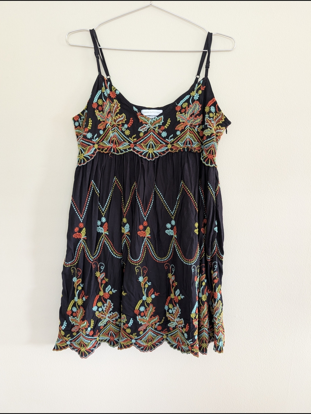 Urban Outfitters Black Babydoll Dress with Multicolor Embroidery Size L